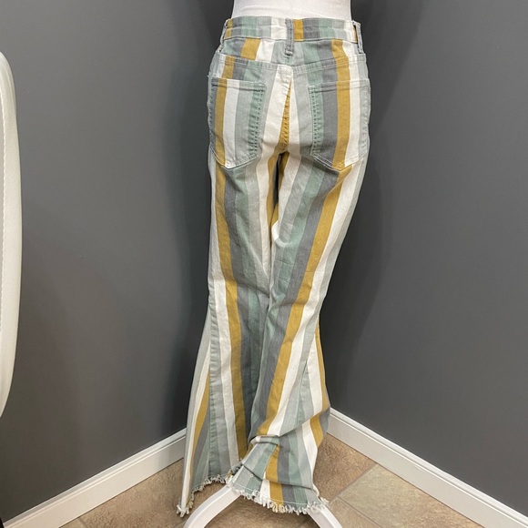 Womens Striped Bell Bottom Jeans M Flare Stretch Hippie Boho Festival Grunge - Picture 4 of 16